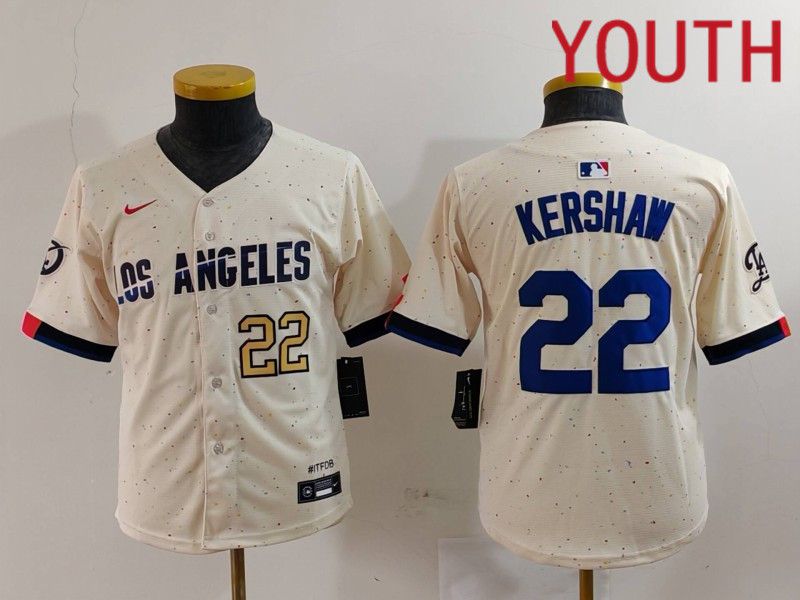 Youth Los Angeles Dodgers 22 Kershaw Cream Fashion Nike Game MLB Jersey style 7011